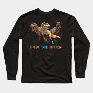 Autism Dinosaur It's Ok To Be Different Autism Awareness Long Sleeve T-Shirt